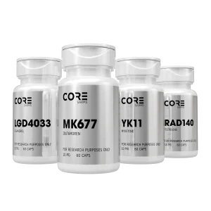 CORE SARMS supplements including LGD4033 Ligandrol, MK677 Ibutamoren, YK11 Myostine, and RAD140 Testolone
