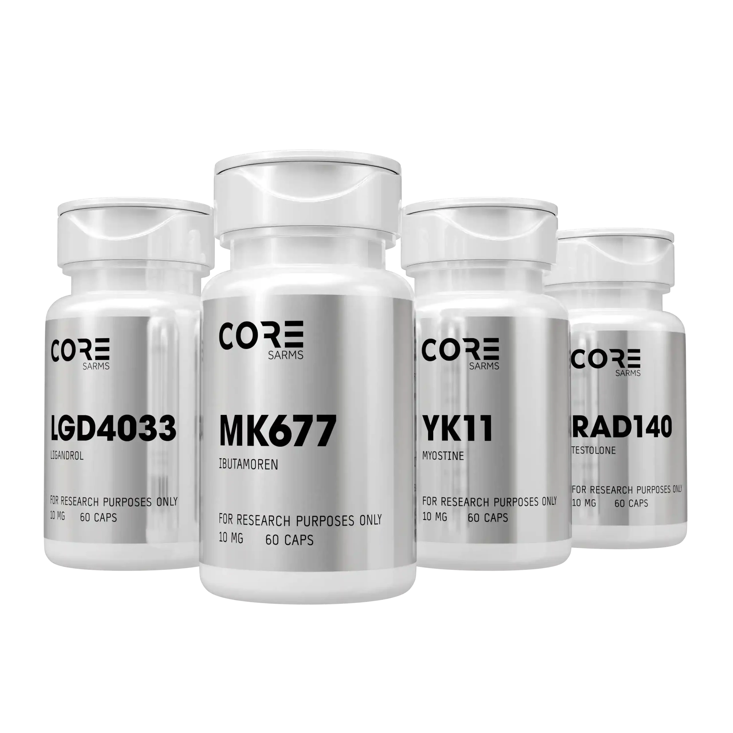 CORE SARMS supplements including LGD4033 Ligandrol, MK677 Ibutamoren, YK11 Myostine, and RAD140 Testolone
