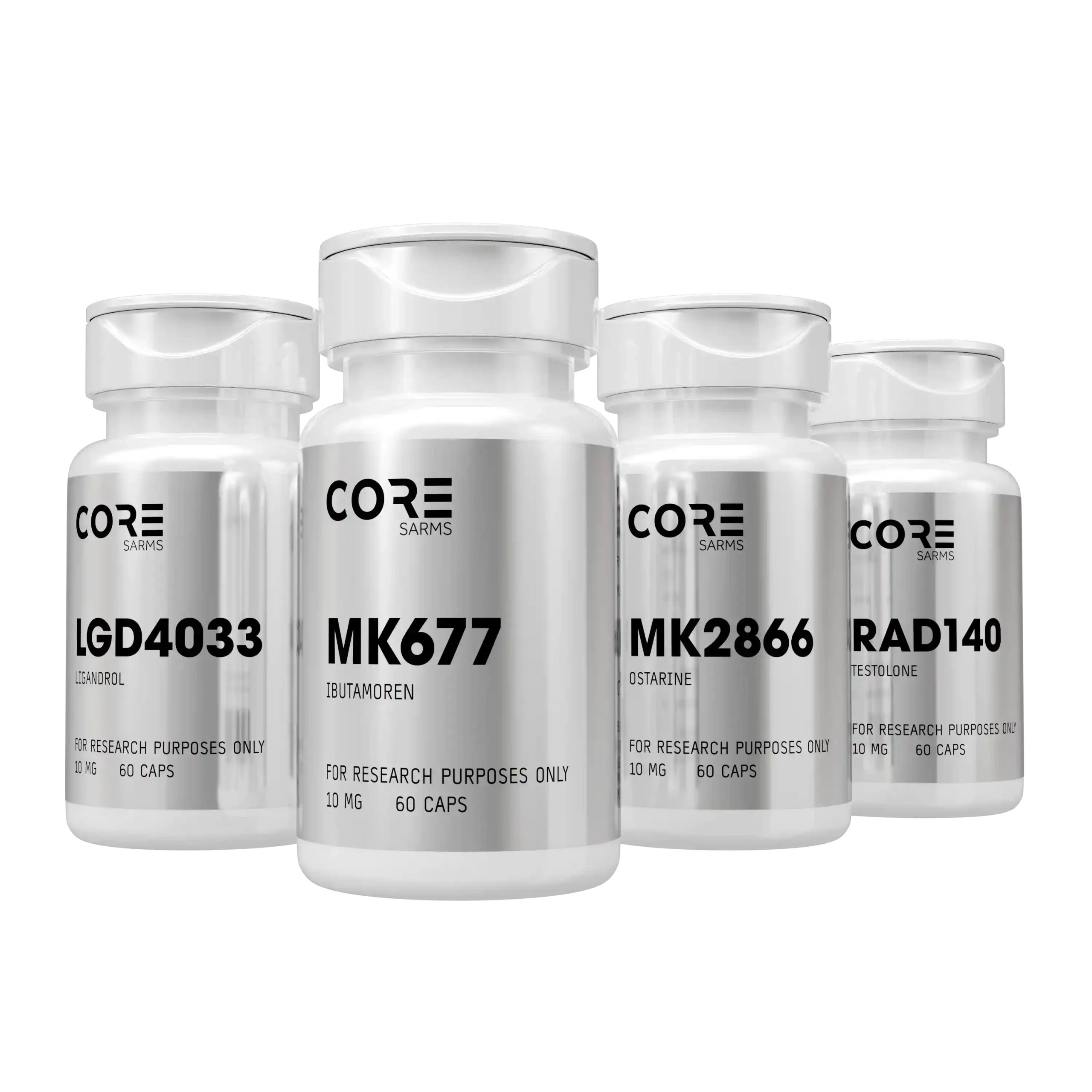 CORE SARMS supplement stack featuring LGD4033, MK677, MK2866, and RAD140