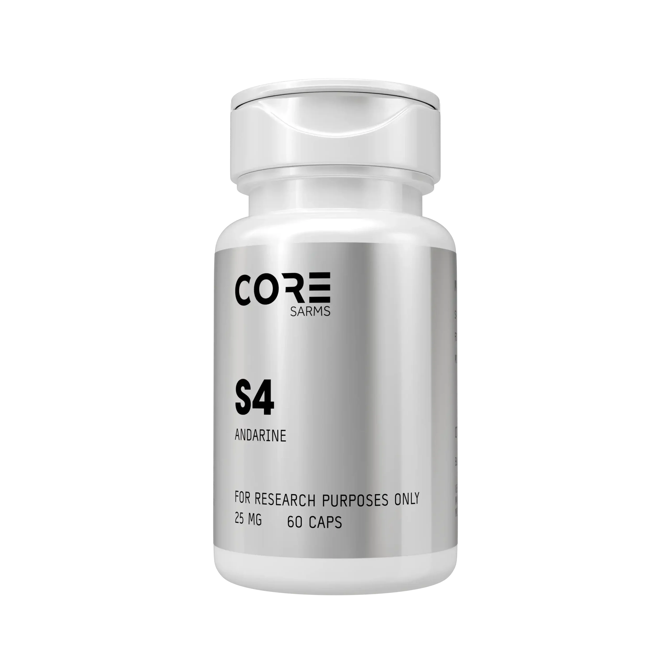 Single bottle of CORE SARMS S4 Andarine, 25mg, 60 capsules